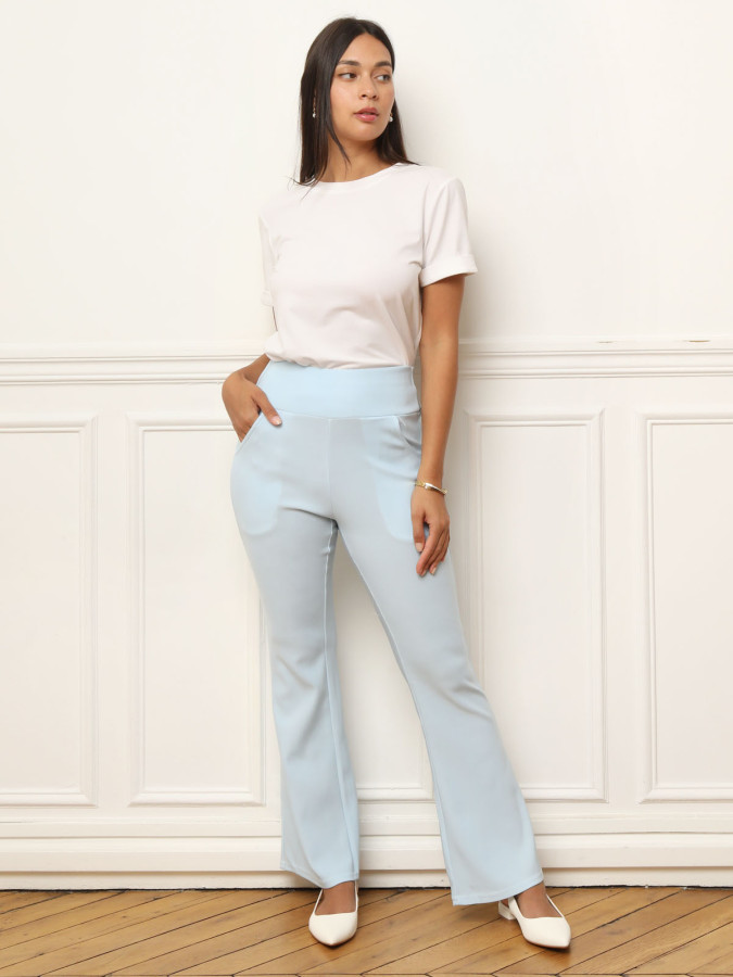 Pantalon évasé à taille haute bleu clair