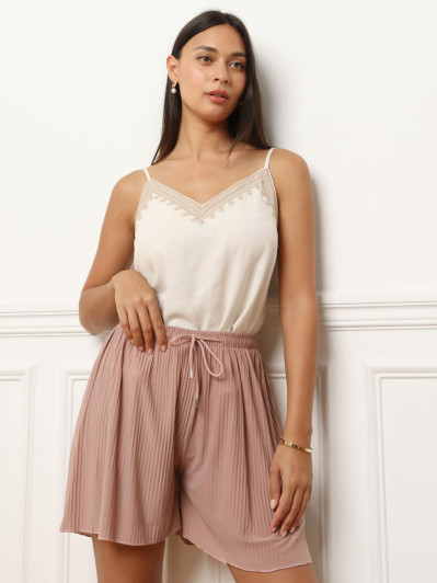Short rose fluide et plissé à nouer