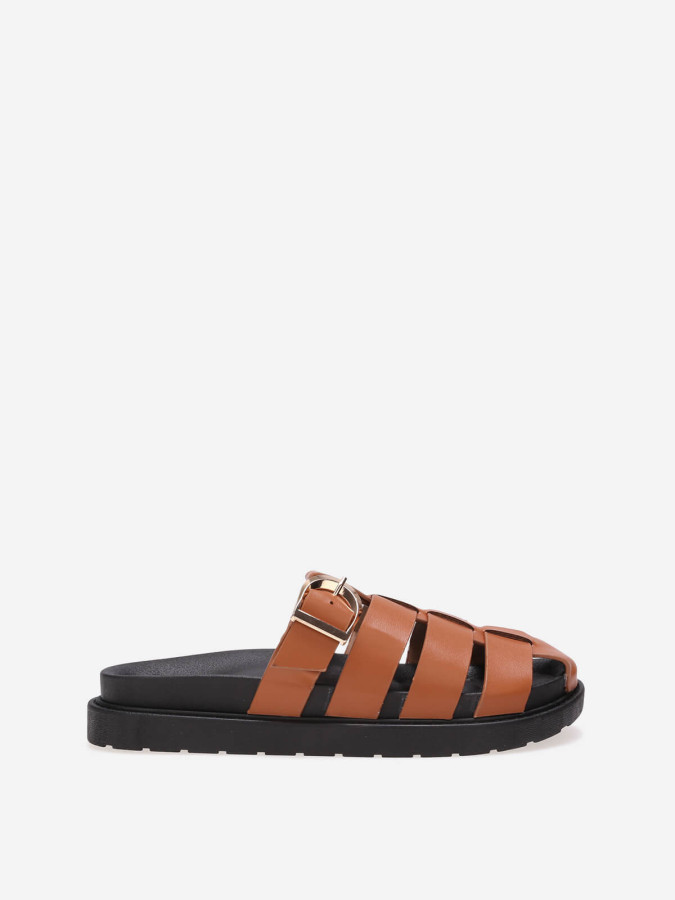 Mules ajourées camel à boucle