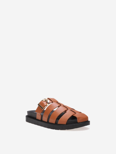 Mules ajourées camel à boucle