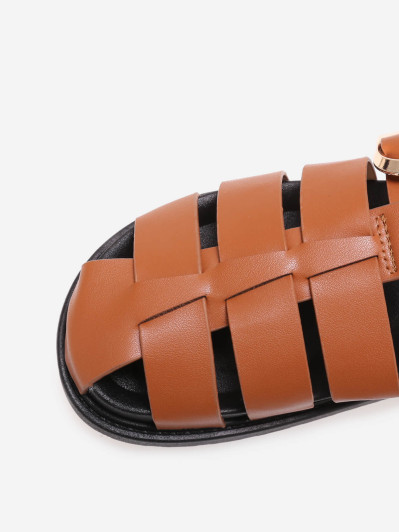 Mules ajourées camel à boucle