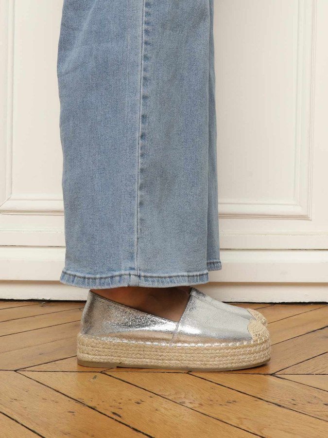 Espadrilles argentées à plateforme tressée