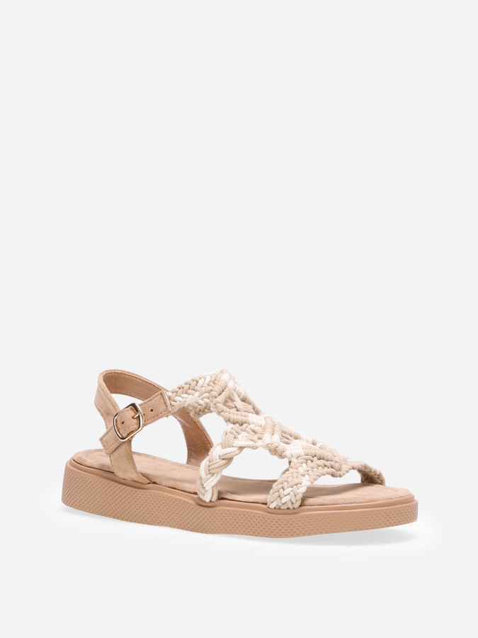 Sandales taupe à plateforme et brides tressées