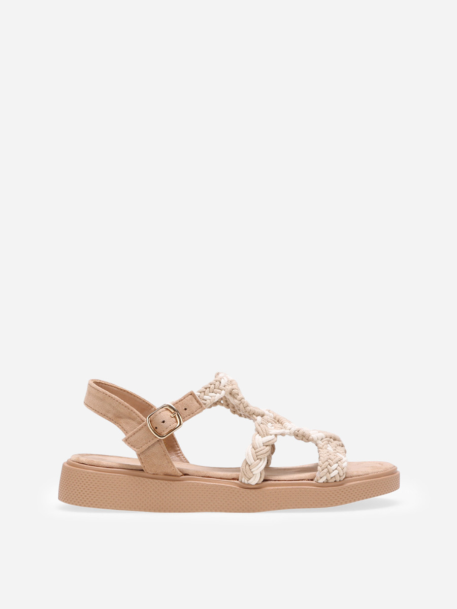 Sandales taupe à plateforme et brides tressées