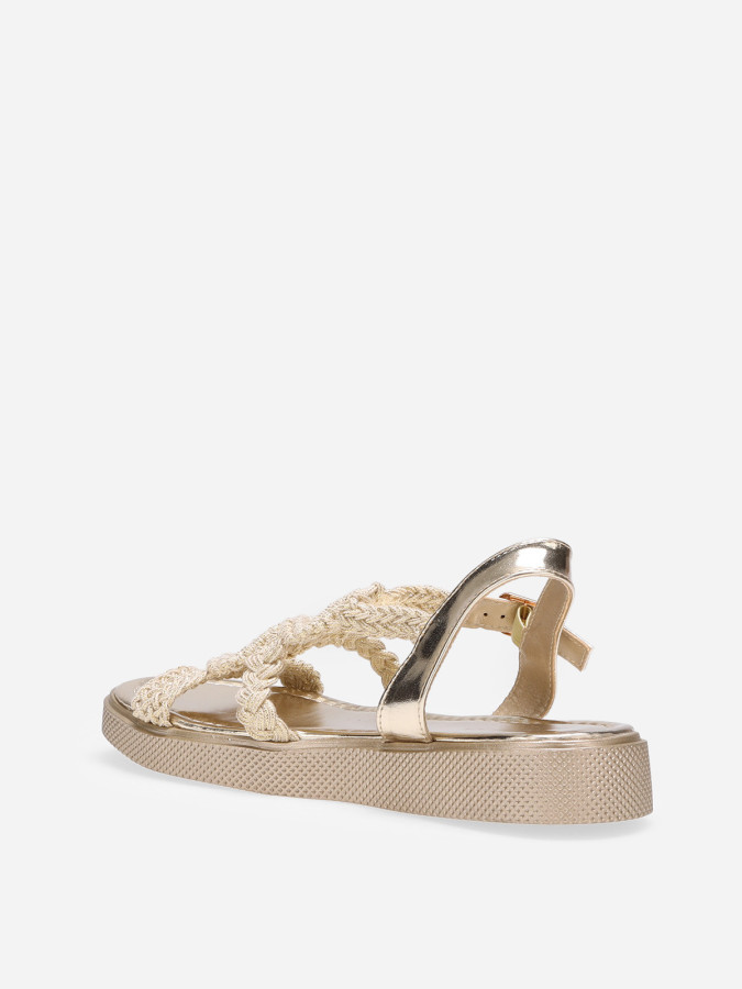 Sandales dorées à plateforme et brides tressées