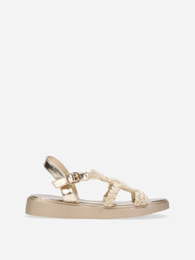Sandales dorées à plateforme et brides tressées