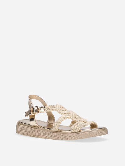 Sandales dorées à plateforme et brides tressées