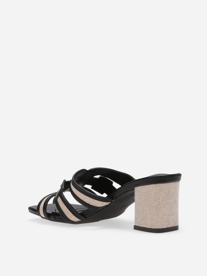 Mules noires bi-matières avec bride et talon en tissu