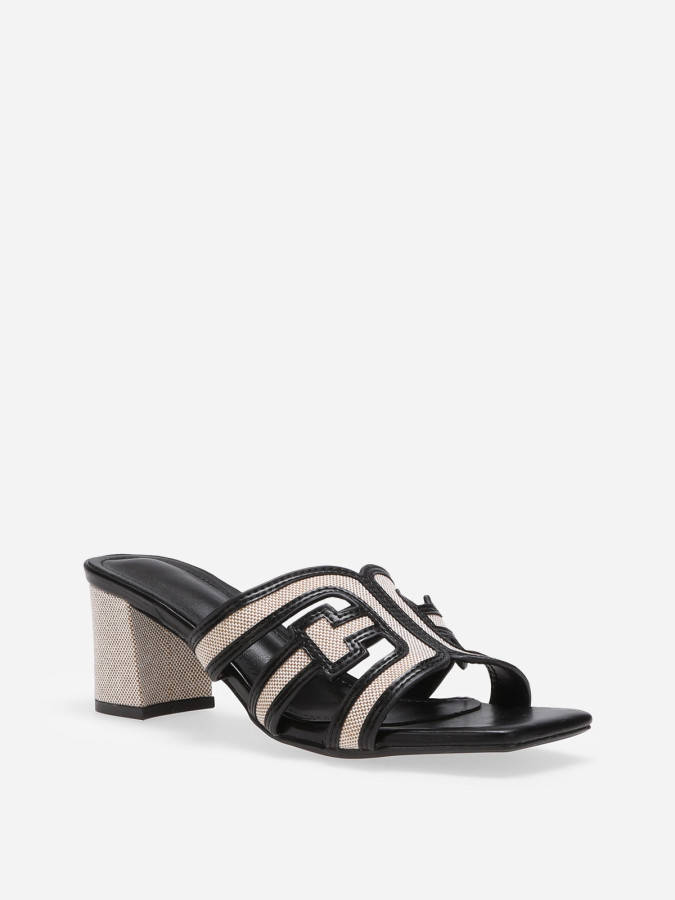 Mules noires bi-matières avec bride et talon en tissu