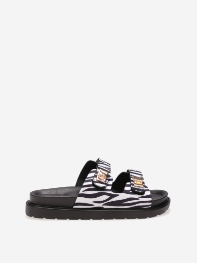 Mules zébrées en simili avec brides à scratch