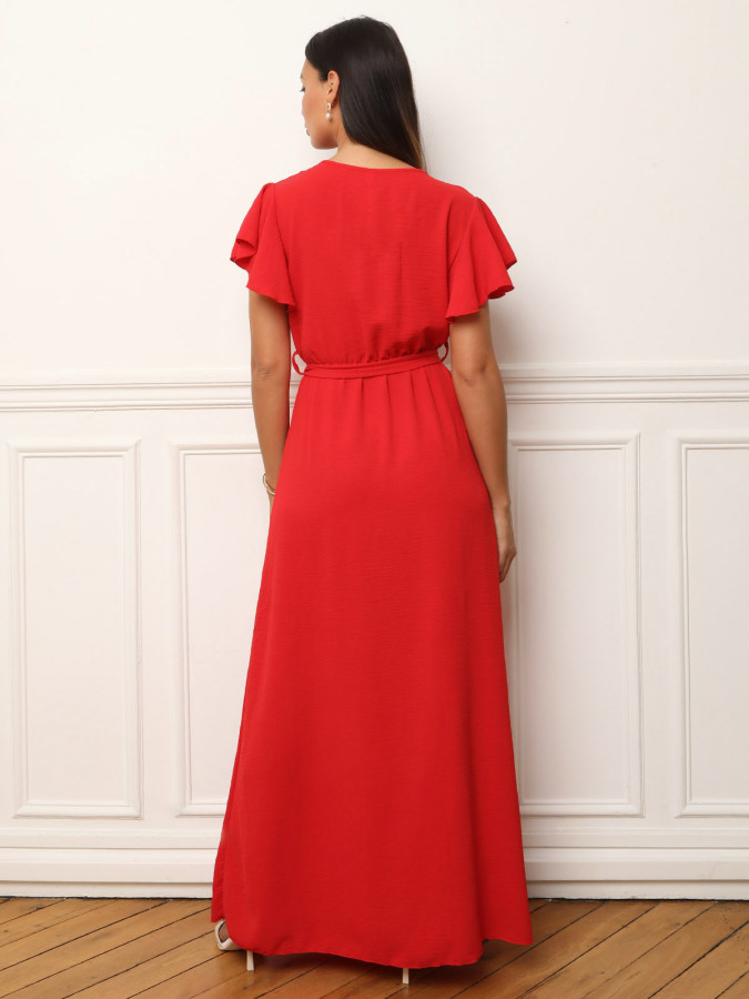 Robe longue fendue à col cache coeur