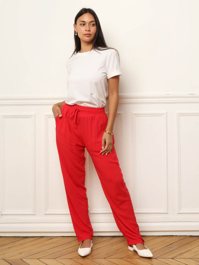 Pantalon carotte taille haute rouge