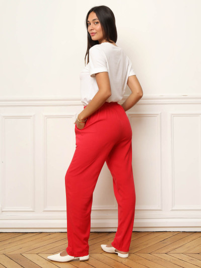 Pantalon carotte taille haute rouge