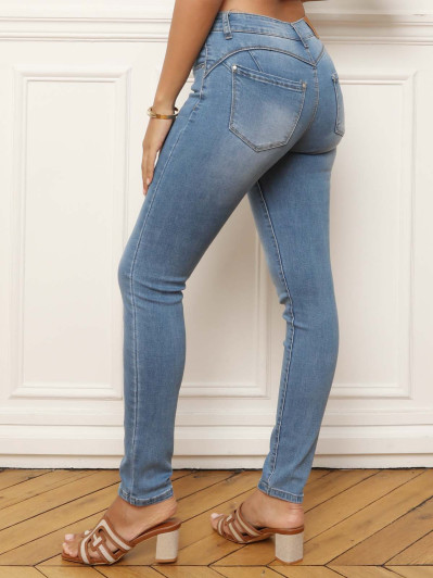 Jeans slim bleu taille haute effet push-up