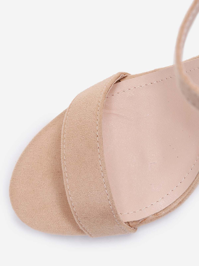 Sandales suédine beiges à talon carré femme pas cher la modeuse