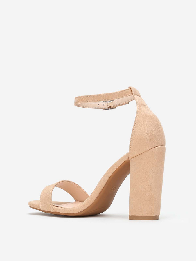 Sandales suédine beiges à talon carré femme pas cher la modeuse