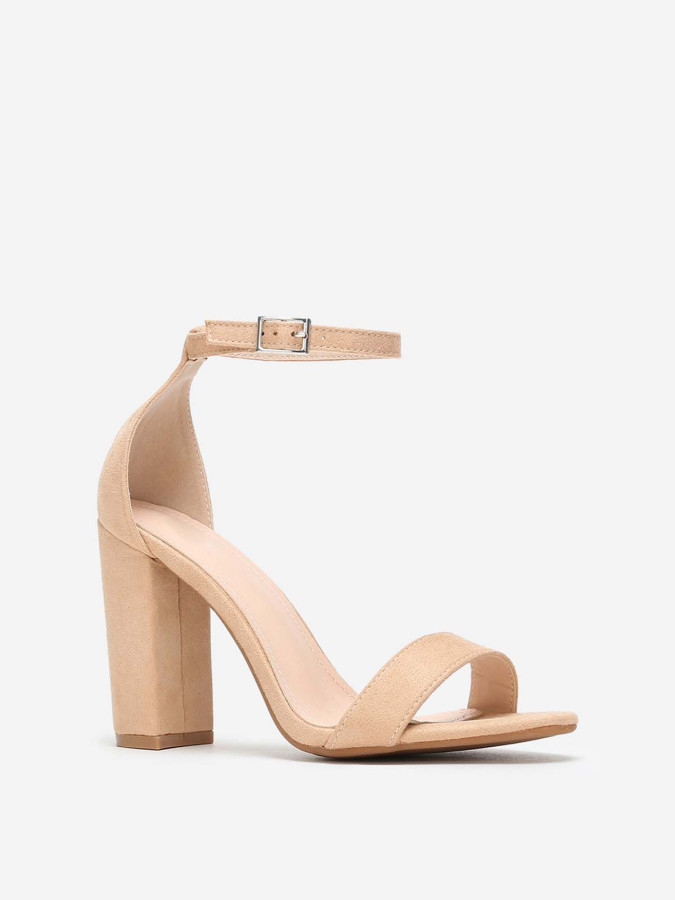 Sandales suédine beiges à talon carré femme pas cher la modeuse