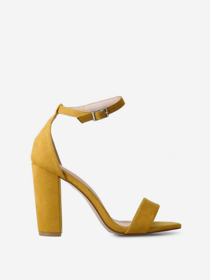 Sandales suédine jaune moutarde à talon carré femme pas cher la modeuse