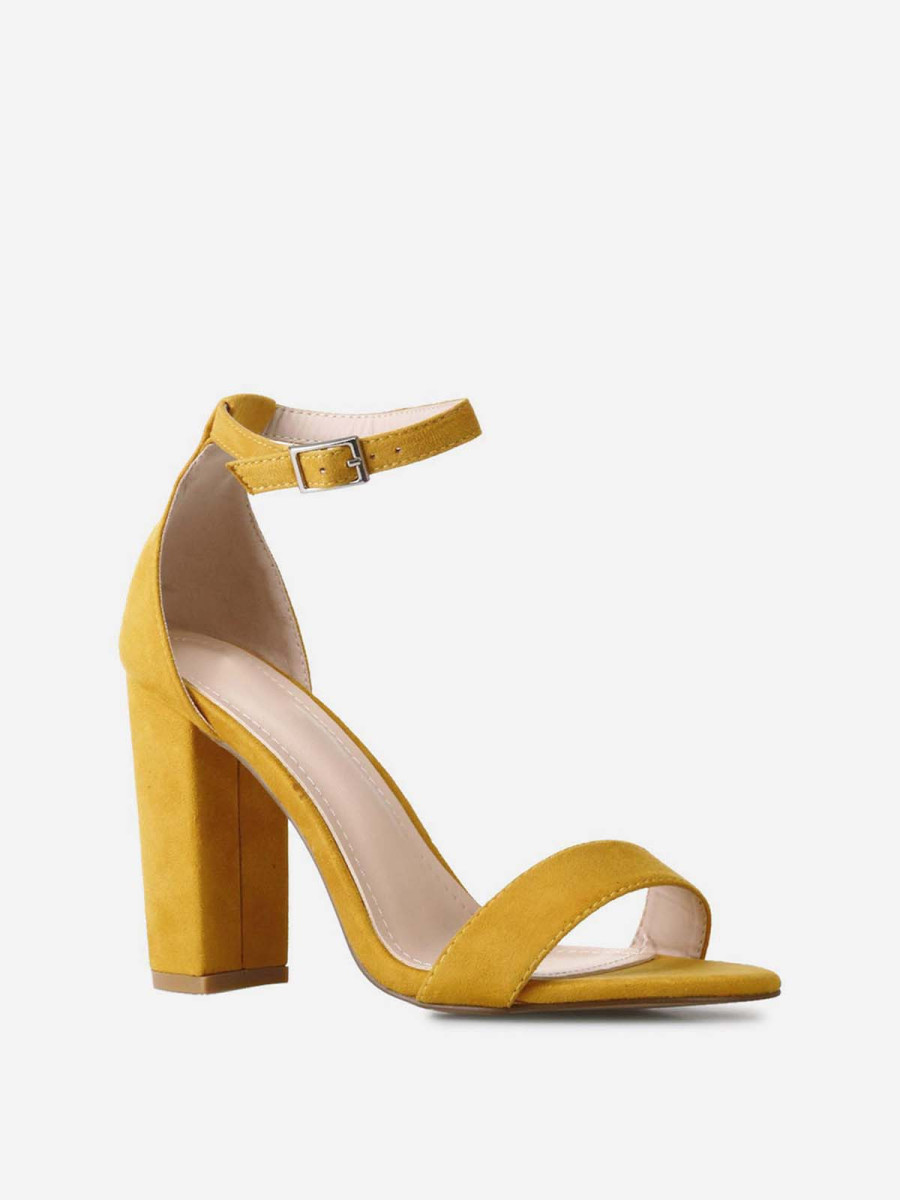 Sandales suédine jaune moutarde à talon carré femme pas cher la