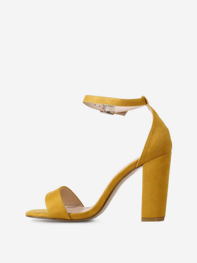 Sandales suédine jaune moutarde à talon carré femme pas cher la modeuse