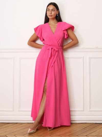 Robe longue fendue à col cache coeur