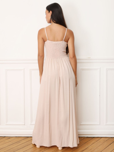 Robe beige longue cache coeur
