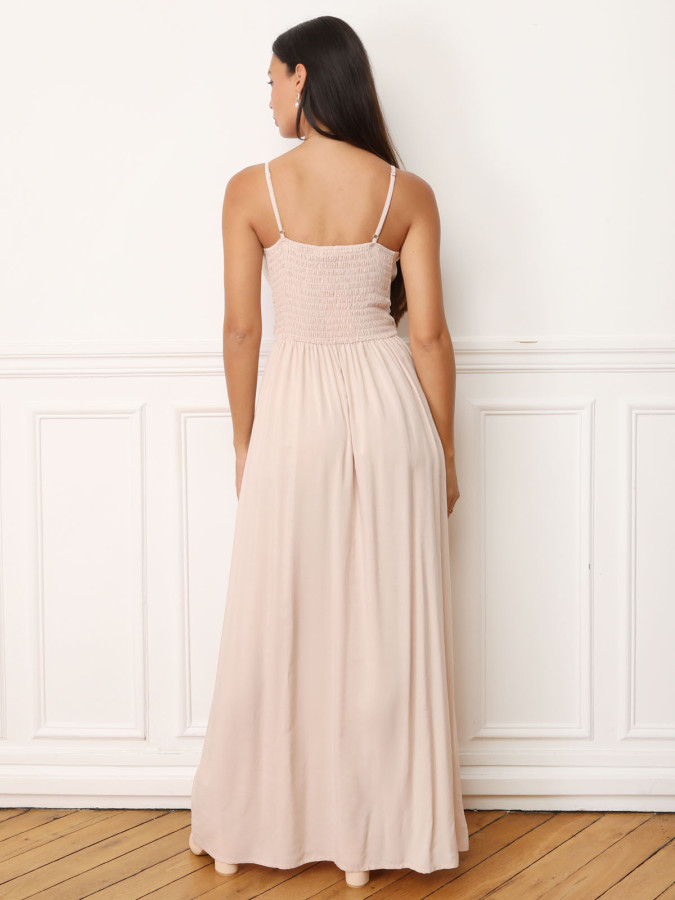 Robe beige longue cache coeur
