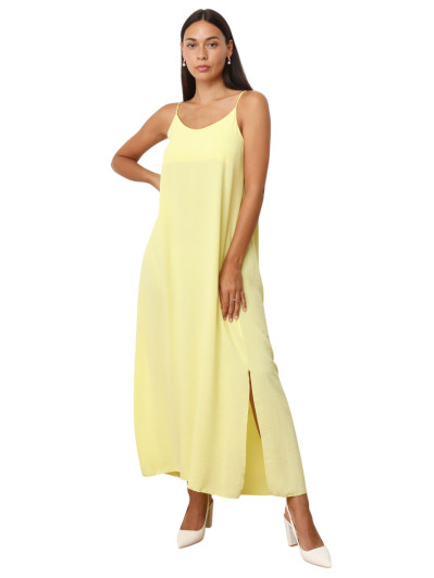 Robe jaune à bretelles fendue sur les côtés