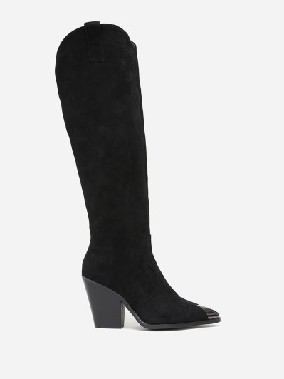 Bottes santiags suédine noire à bout métallique