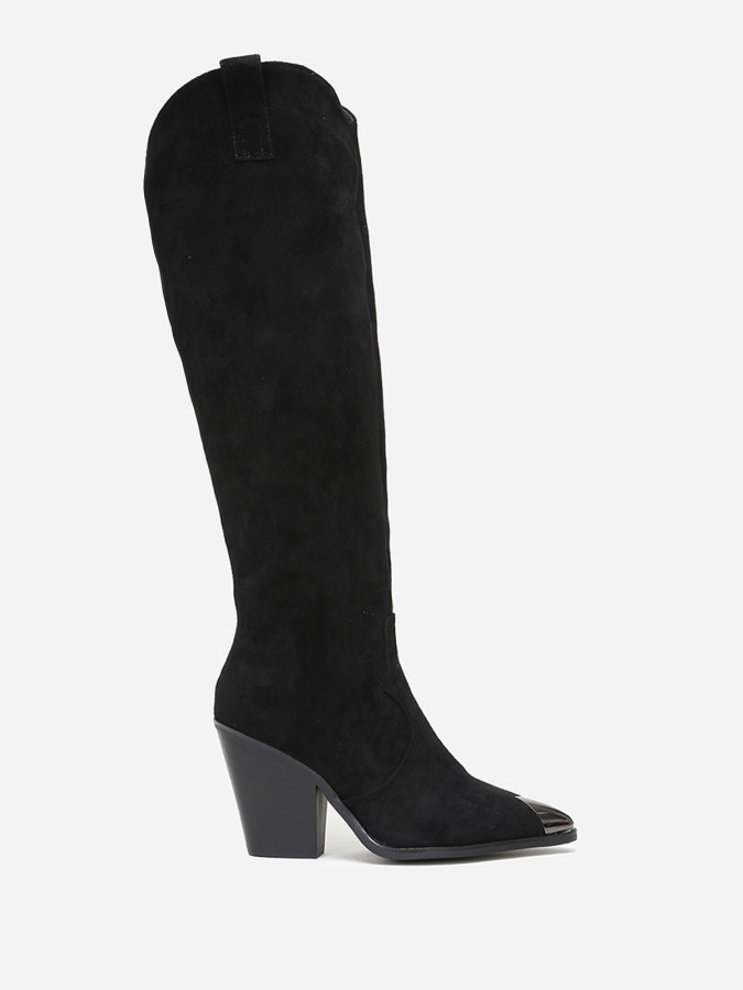 Bottes santiags suédine noire à bout métallique