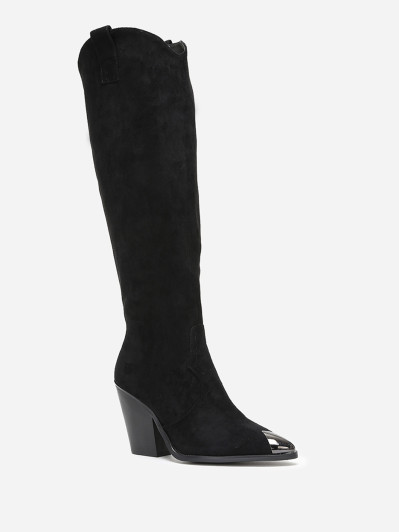 Bottes santiags suédine noire à bout métallique