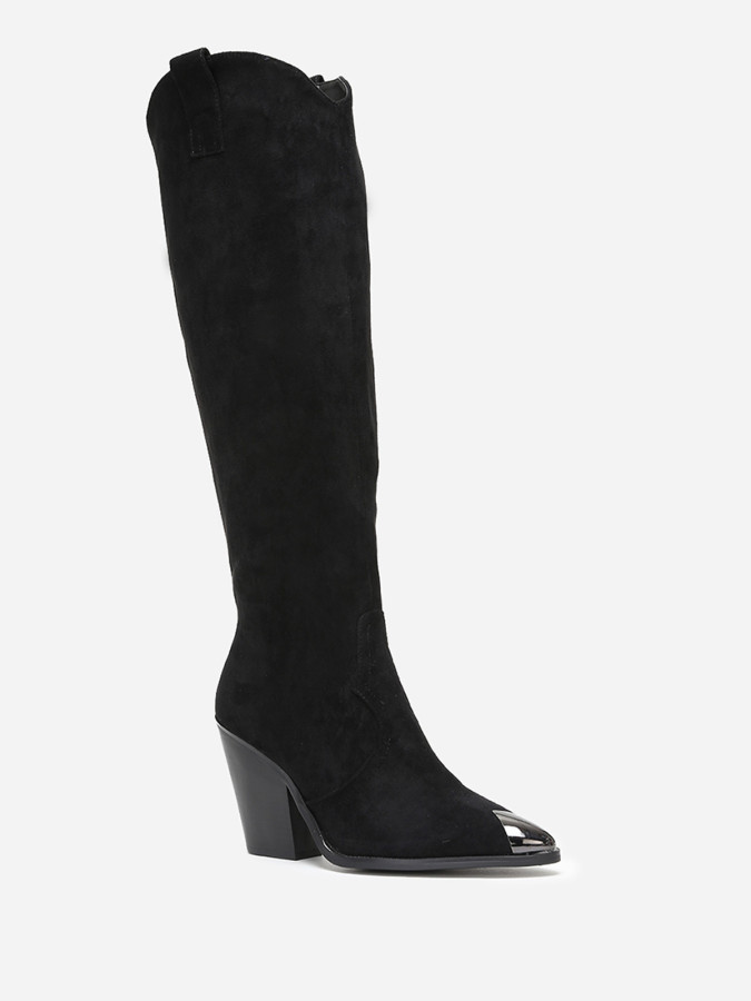 Bottes santiags suédine noire à bout métallique