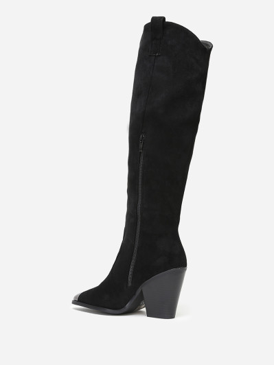 Bottes santiags suédine noire à bout métallique