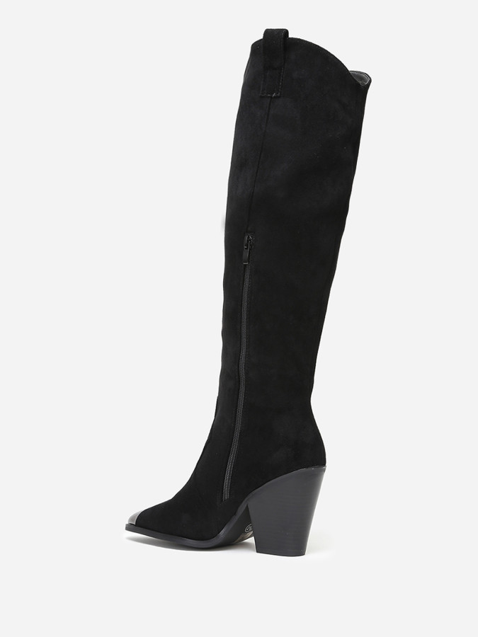 Bottes santiags suédine noire à bout métallique