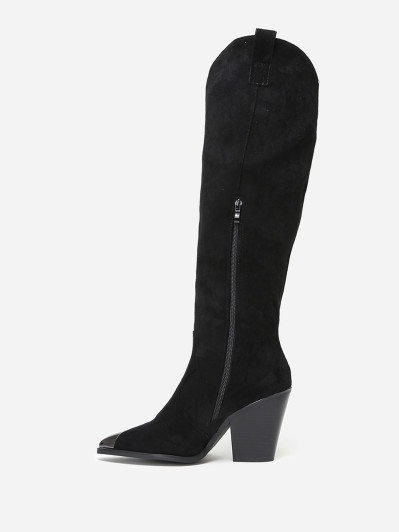 Bottes santiags suédine noire à bout métallique