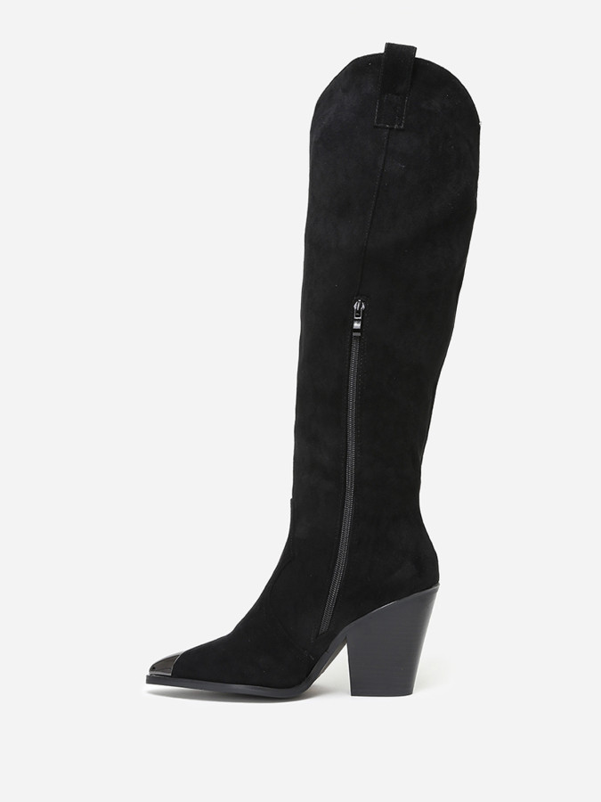 Bottes santiags suédine noire à bout métallique