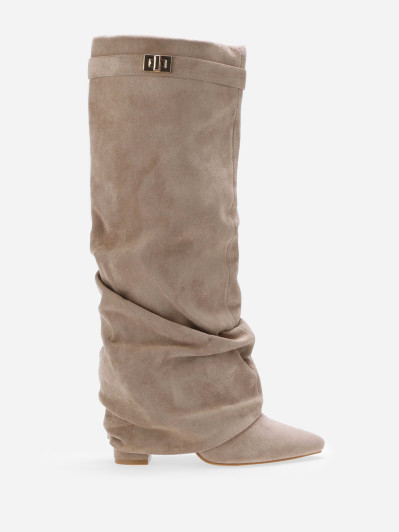 Bottes taupe hautes plissées en suédine