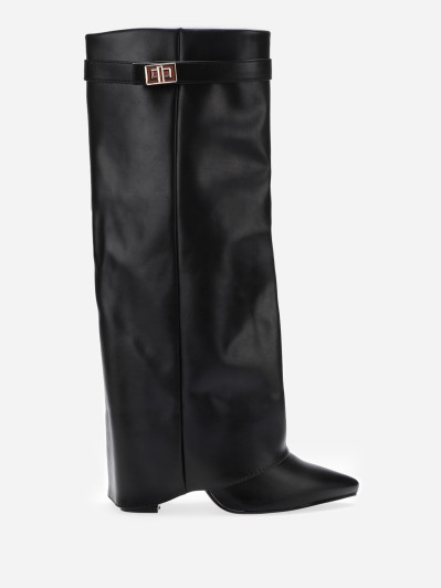 Bottes noires à talon avec revers et bride