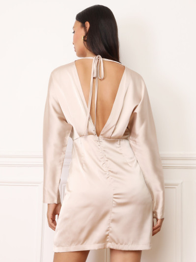 Robe effet cache-cœur satinée à dos nu