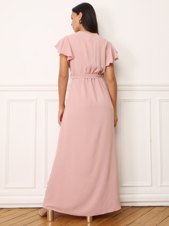 Robe longue fendue à col cache coeur