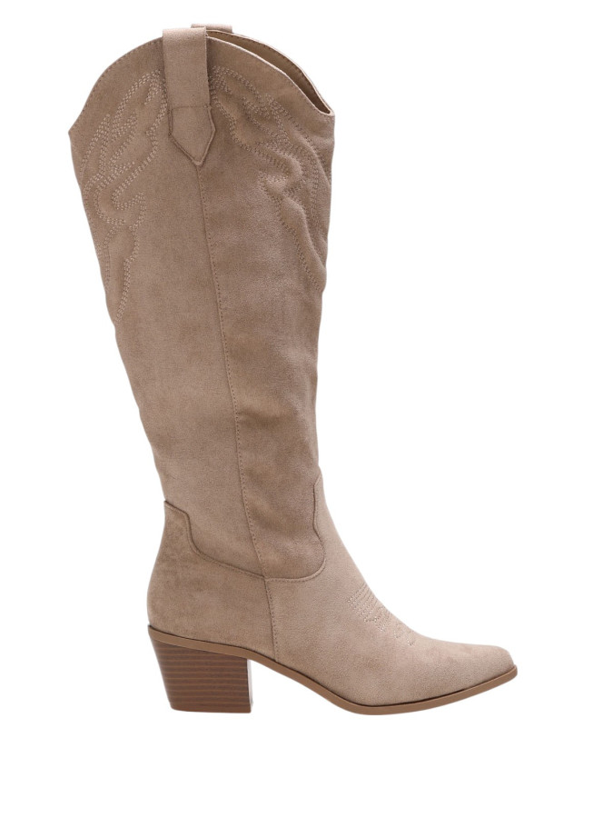 Santiags pointues en suédine taupe à motifs surpiqués