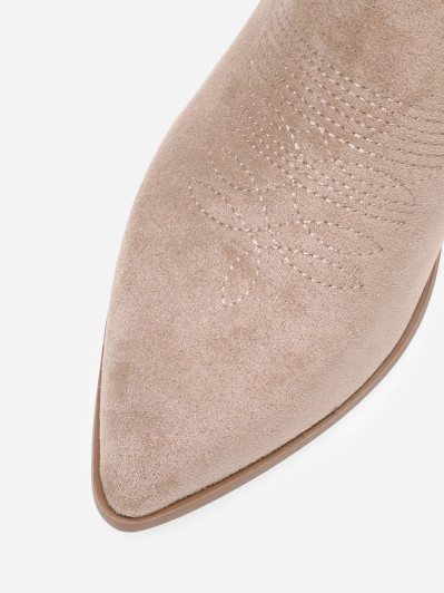 Santiags pointues en suédine taupe à motifs surpiqués