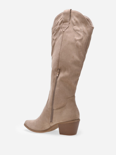 Santiags pointues en suédine taupe à motifs surpiqués