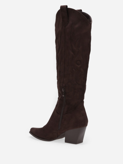 Santiags hautes en suédine marron à surpiqûres