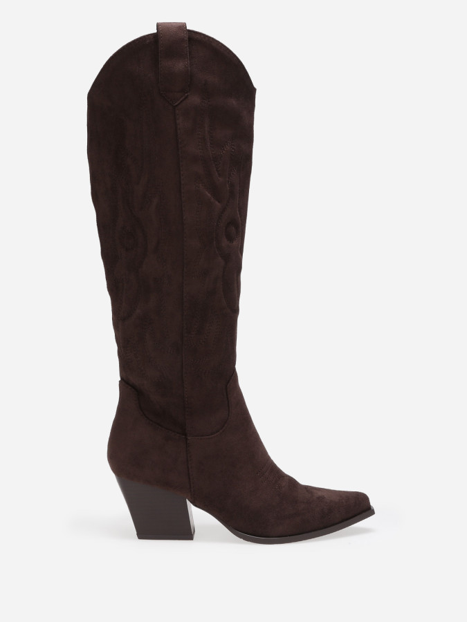 Santiags hautes en suédine marron à surpiqûres