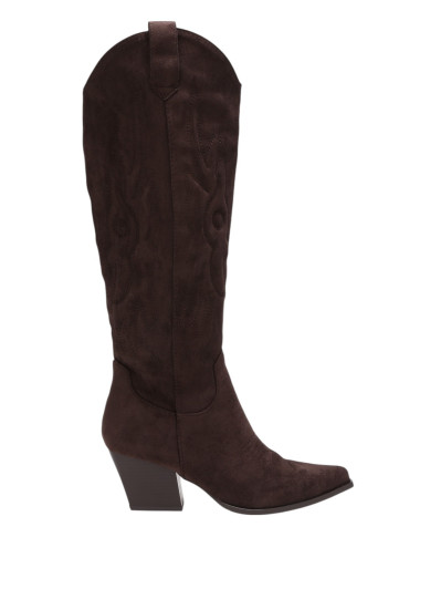 Santiags hautes en suédine marron à surpiqûres