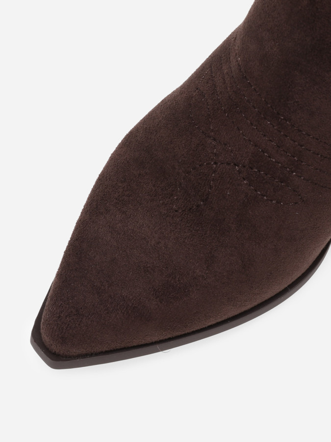 Santiags hautes en suédine marron à surpiqûres