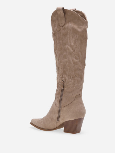 Santiags hautes en suédine taupe à surpiqûres