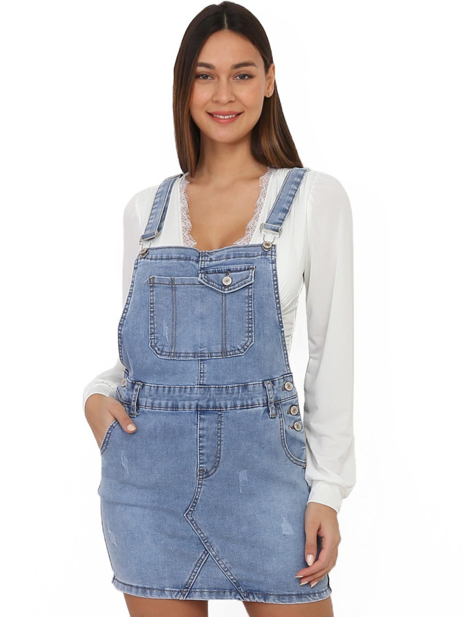 Robe salopette en denim bleu