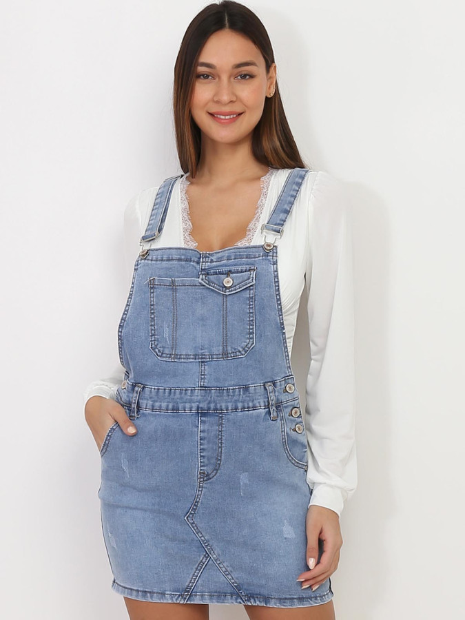 Robe salopette en denim bleu